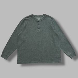LL Bean Henley Thermal Shirt Long Sleeve Cotton Dark Gray XL Mens